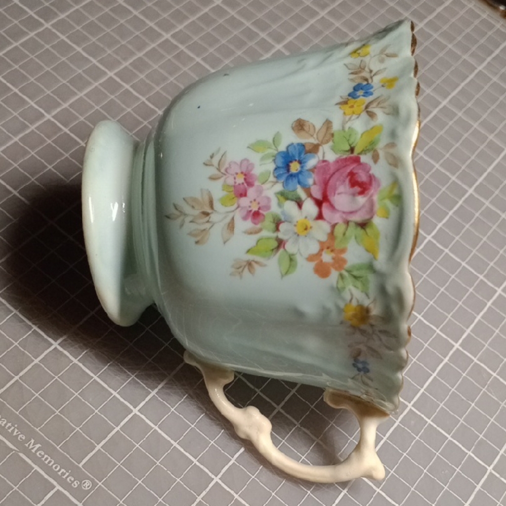 Pink and Blue Ceramic Floral Art Teacup